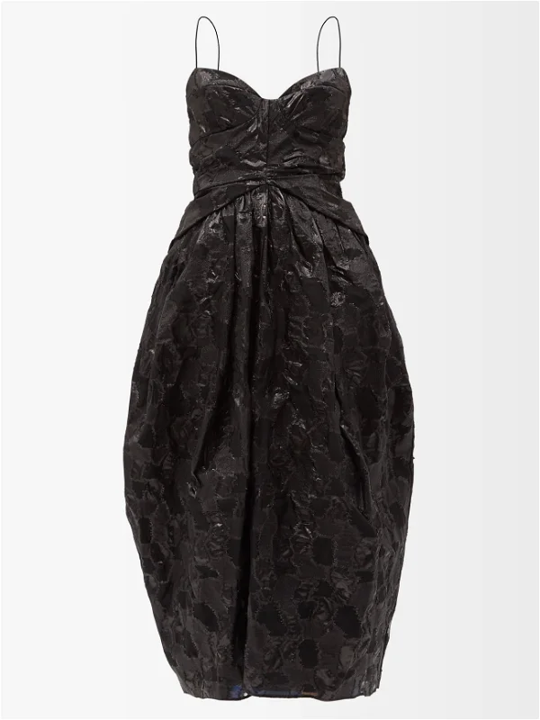CECILIE BAHNSEN Jeorge Black Floral Print Woven Midi Dress