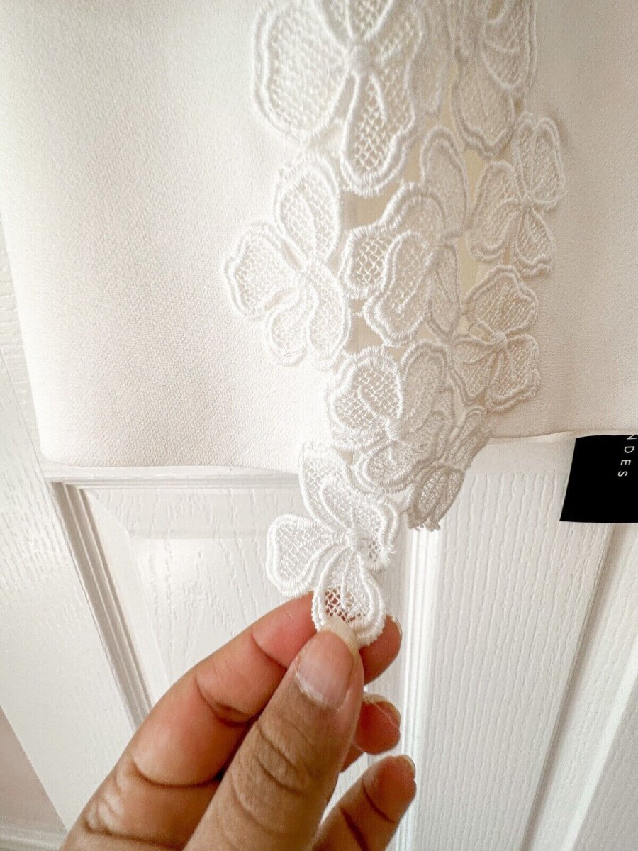 DAVID KOMA White Crepe Lace Macrame Trim Dress - Imagen 6