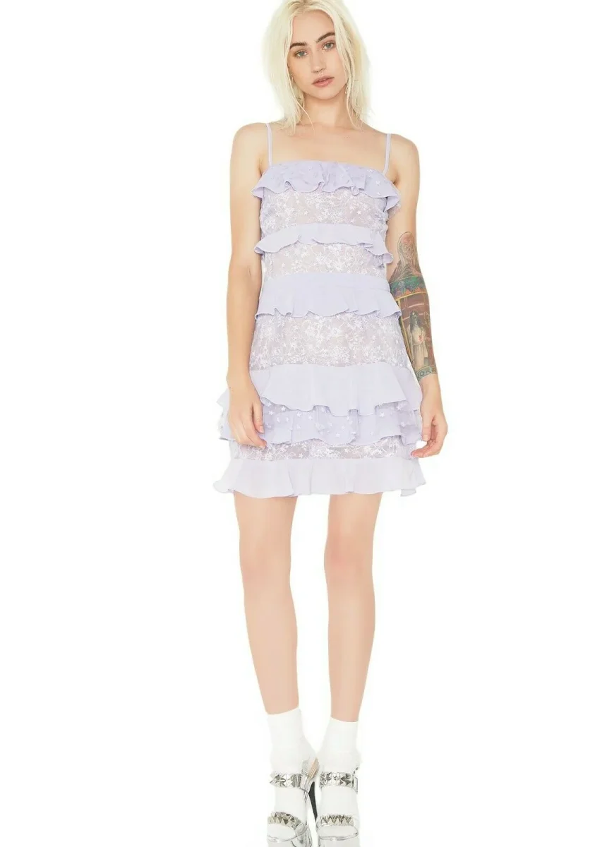 For Love And Lemons Cosmic Tiered Lilac Star Lace Dress - Imagen 3