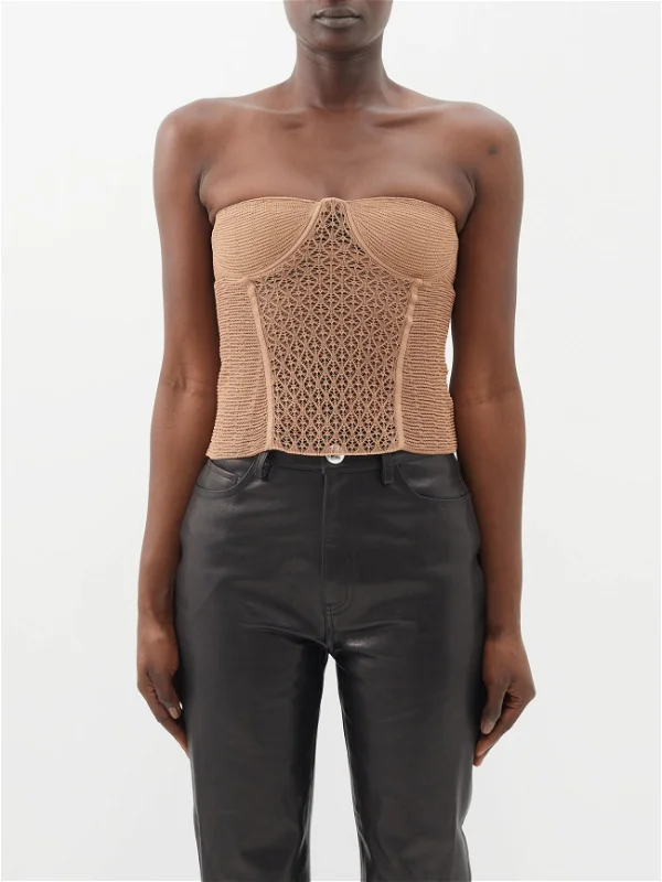 KHAITE The Lori Lace Knit Brown Bustier Top - Imagen 9