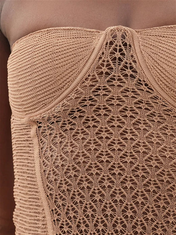 KHAITE The Lori Lace Almond Brown Corset Top - Imagen 4