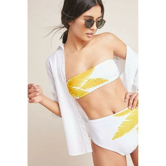 Vix Paula Hermanny White Yellow Palm Leaf Bandeau Bikini Top - Imagen 3