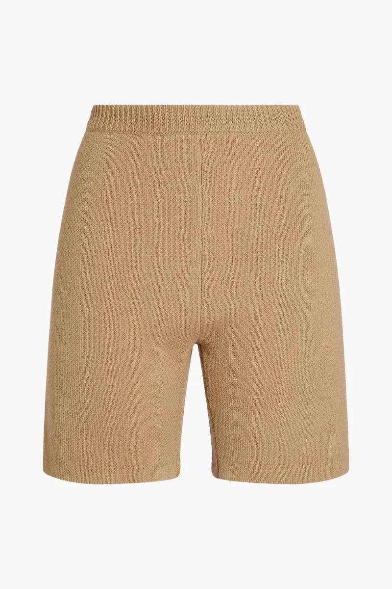 Magda Butrym Beige Knit Fitted High Rise Wool Rib Trim Cycle Shorts - Imagen 4