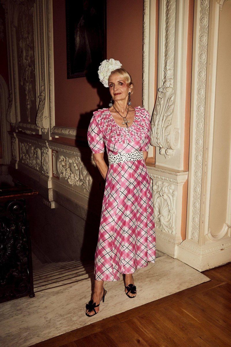 RIXO London Mariana Pink Check Print Ruffle Neck Silk Midi Dress - Imagen 3