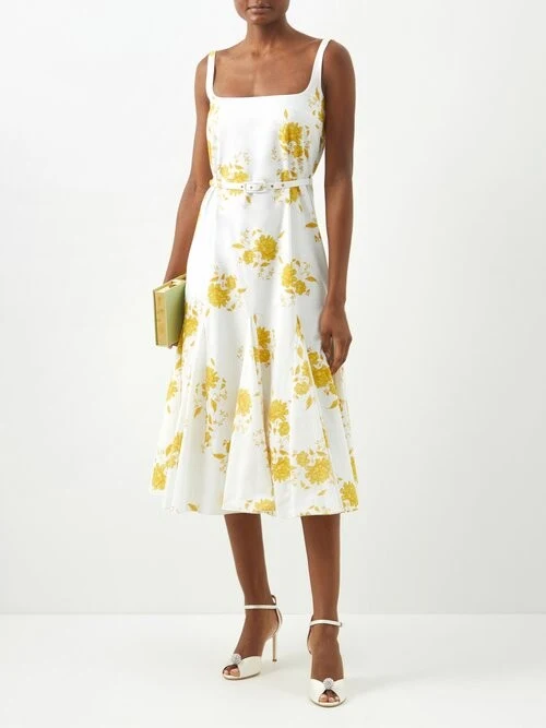 Emilia Wickstead Marita Floral-print Cotton-poplin Yellow White Square Neck Dress - Imagen 4