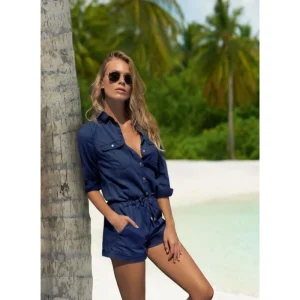 Melissa Odabash Honour Navy Blue Western Playsuit
