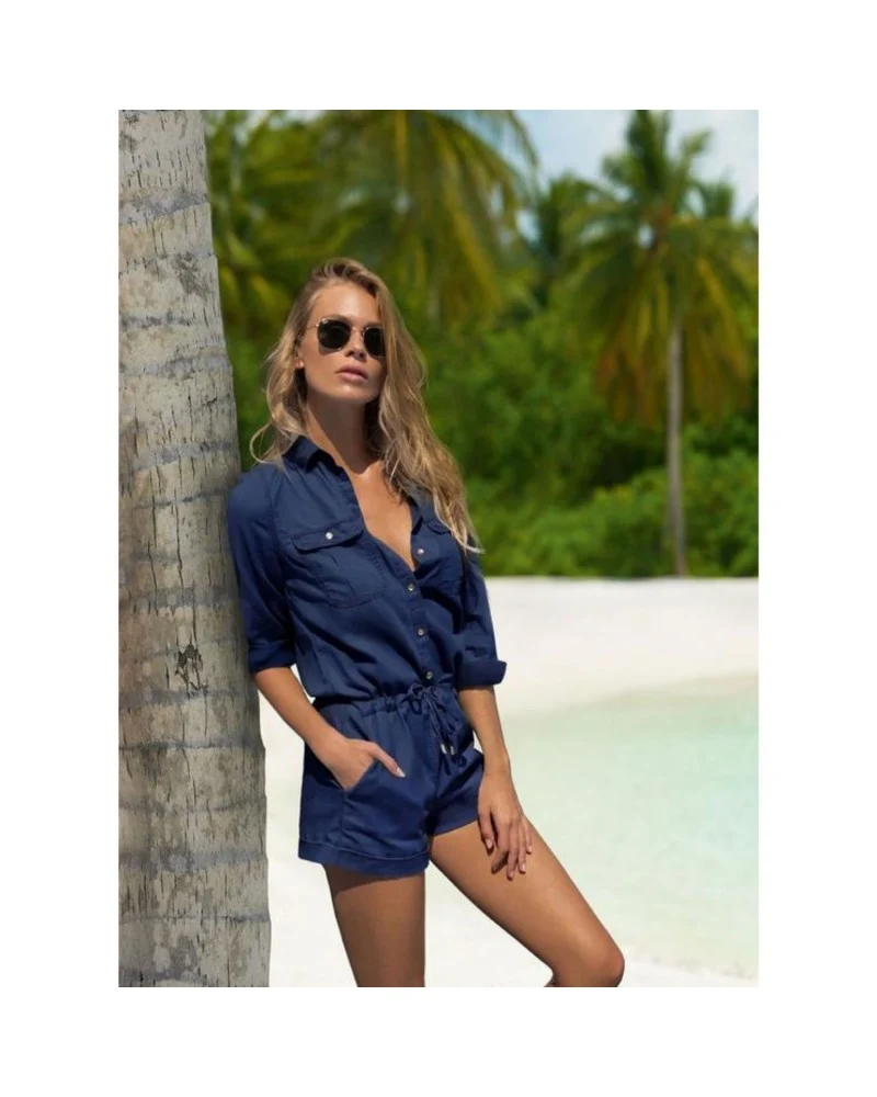 Melissa Odabash Honour Navy Blue Western Playsuit