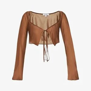 MIRROR PALAIS Brown Sheer Sik-Tie Corset Cover Top