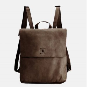 Mochila verde de piel con solapa