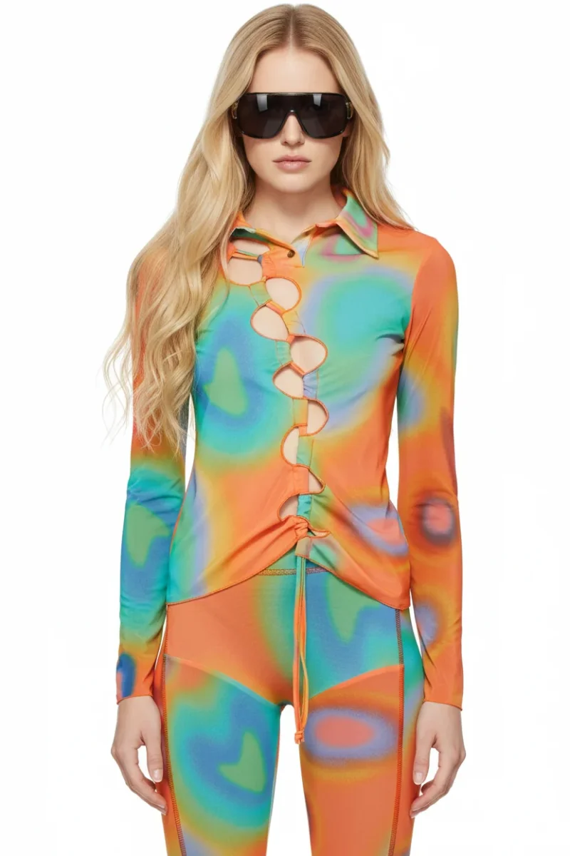 AVAVAV Orange Mesh Multicolor Cut-Out Shirt - Imagen 2