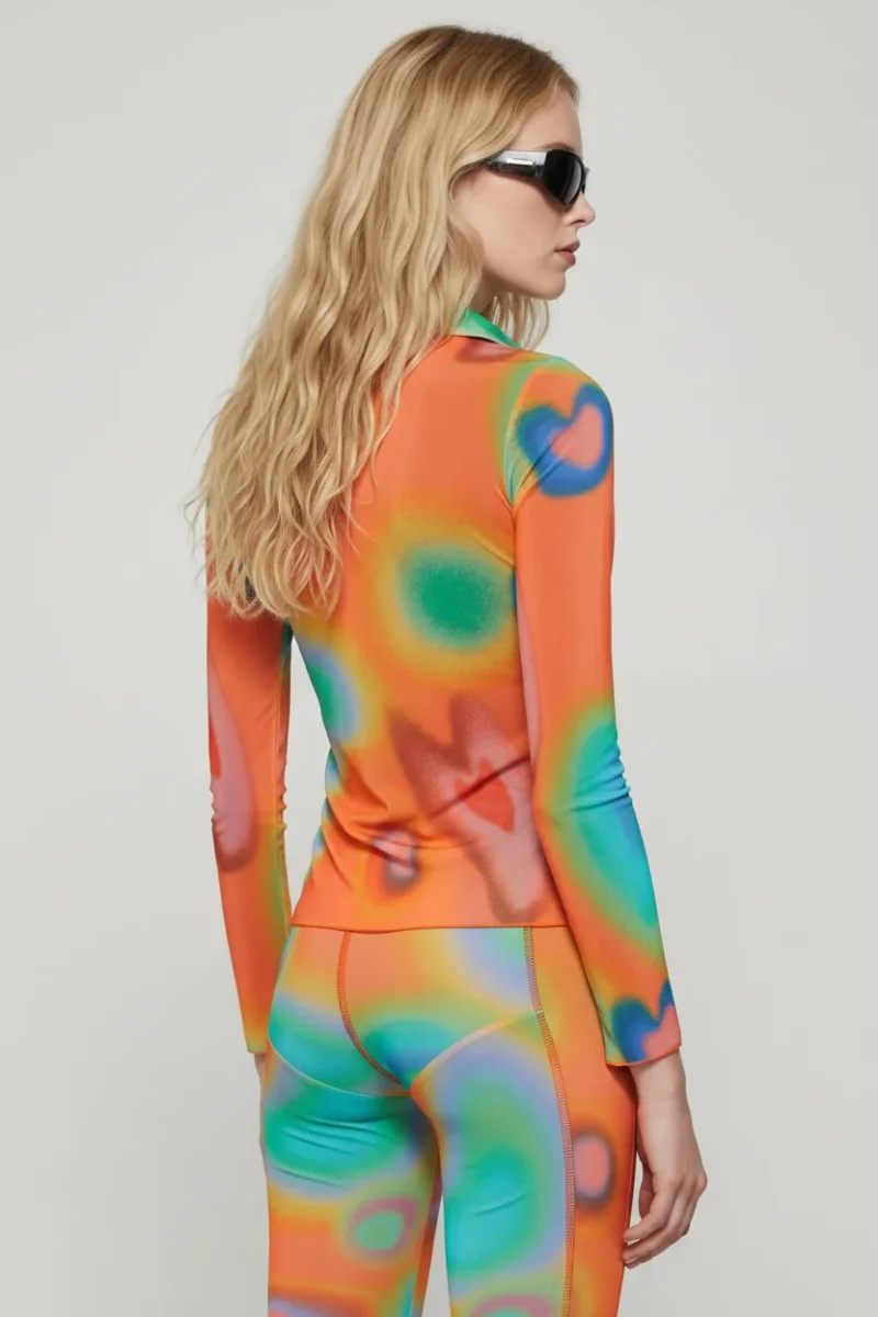AVAVAV Orange Mesh Multicolor Cut-Out Shirt - Imagen 3