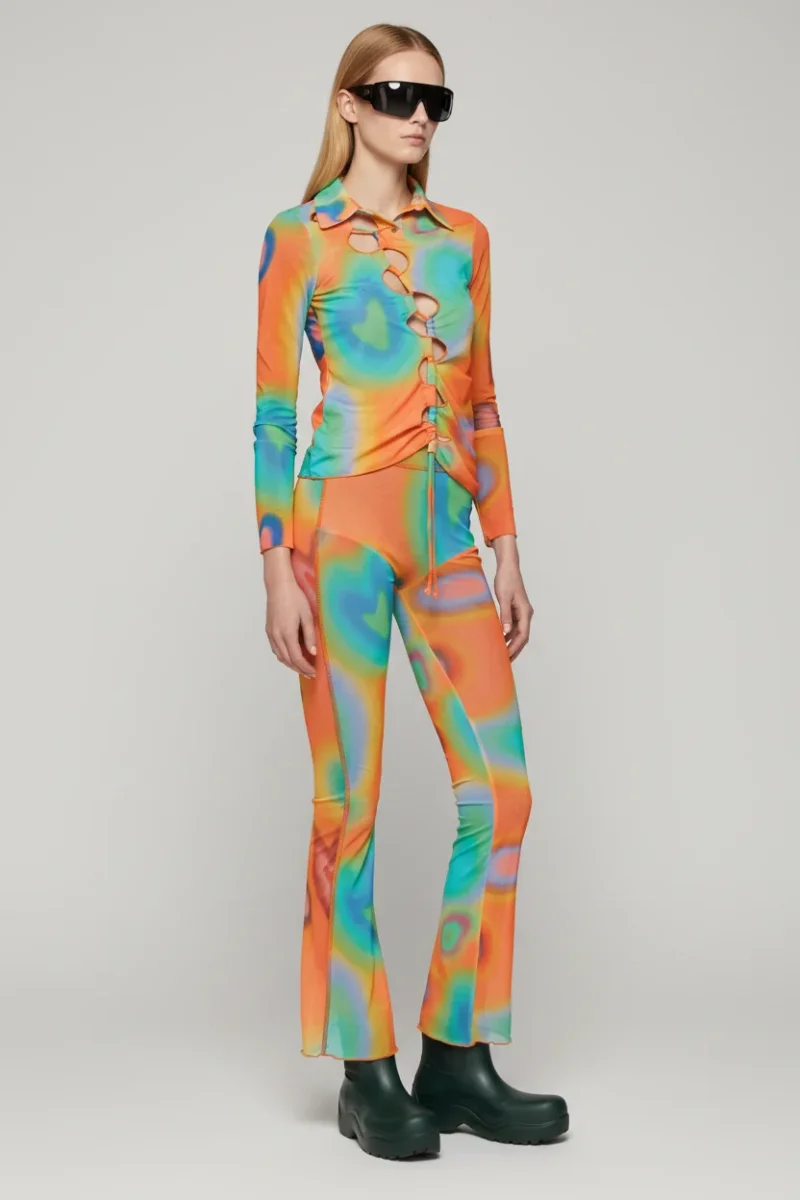 AVAVAV Orange Mesh Multicolor Cut-Out Shirt - Imagen 4