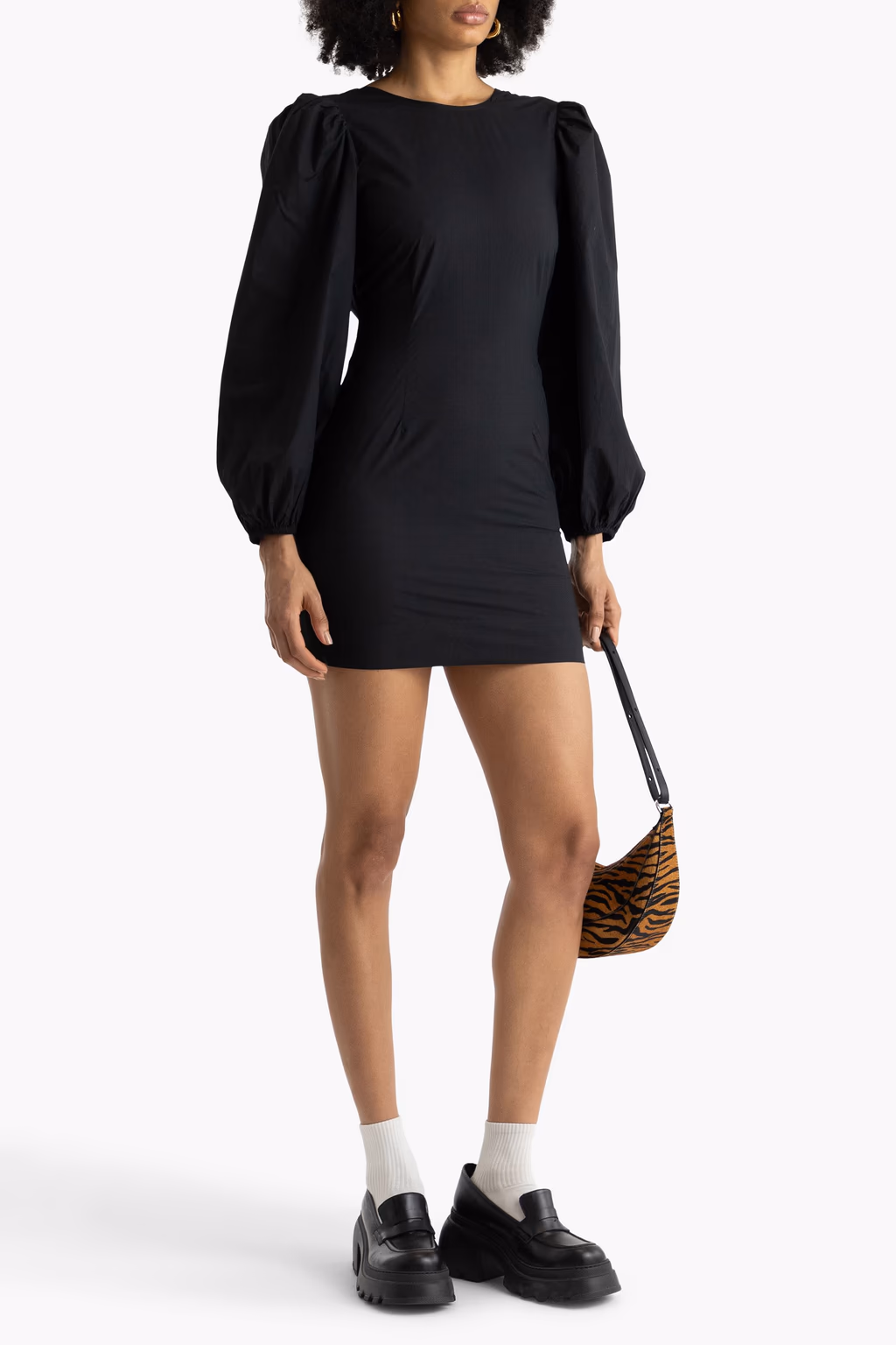 Ganni Black Cotton Poplin Open Back Mini Dress
