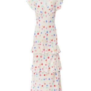 Rixo Meena Shell Print Colourful Tiered Midi Dress