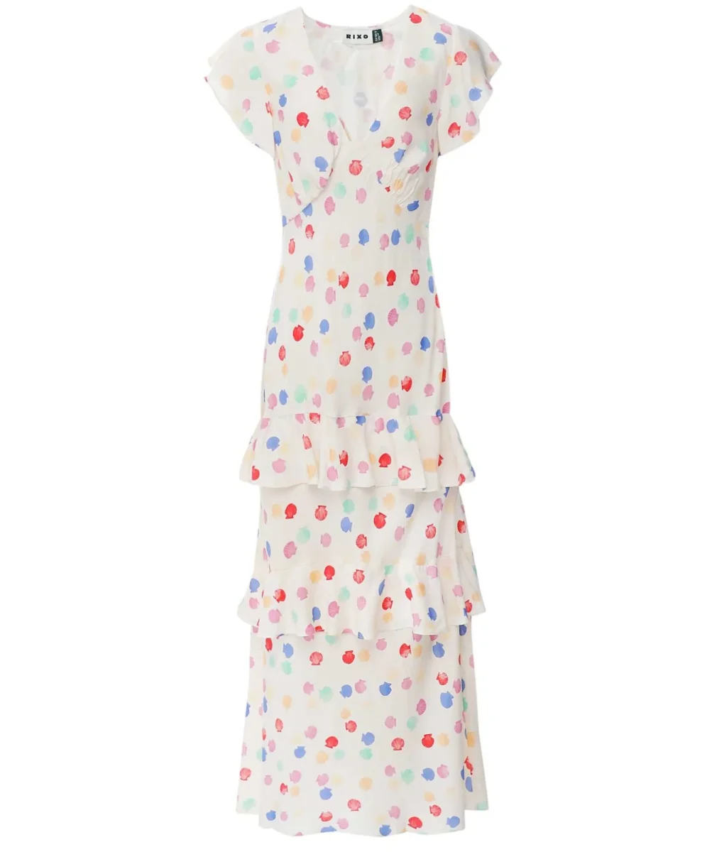 Rixo Meena Shell Print Colourful Tiered Midi Dress - Imagen 2
