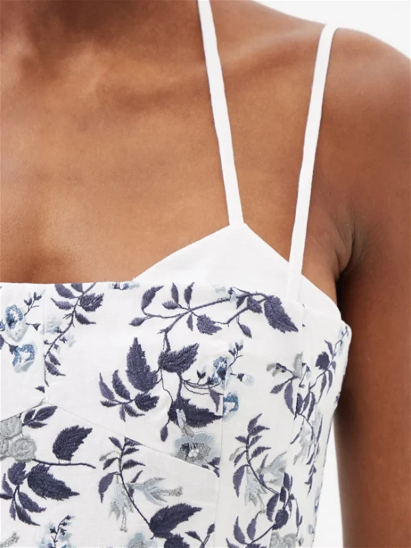 Erdem Floral Embroidered Blue White Strappy Otto Midi Dress - Imagen 8