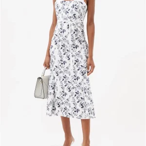 Erdem Floral Embroidered Blue White Strappy Otto Midi Dress