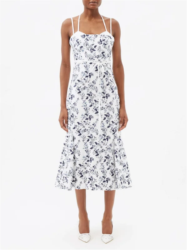 Erdem Floral Embroidered Blue White Strappy Otto Midi Dress - Imagen 6