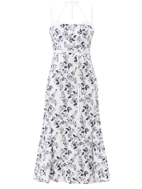 Erdem Floral Embroidered Blue White Strappy Otto Midi Dress - Imagen 5