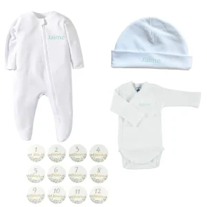 Caja Pack nacimiento body cruzado, pijama, gorrito y tarjetas