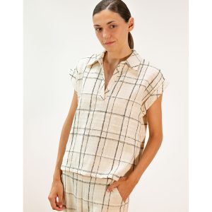 Blusa camisera cruda con cuadros