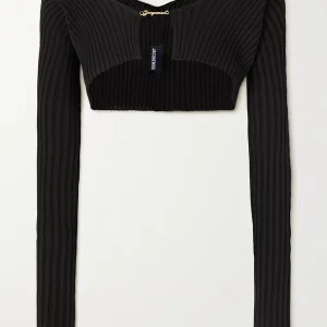 Jacquemus La Maille Pralu Black Logo Pendant Link Cropped Cardigan
