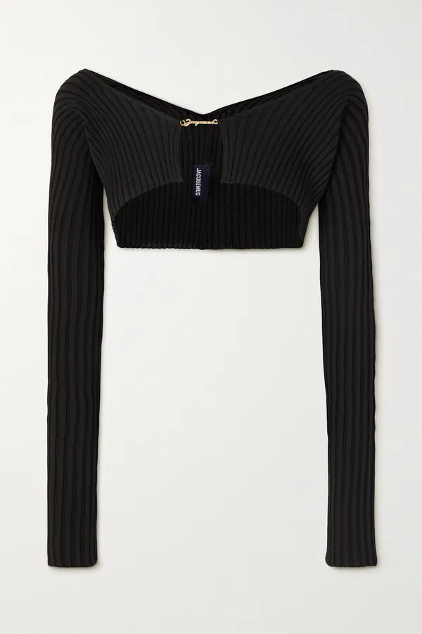 Jacquemus La Maille Pralu Black Logo Pendant Link Cropped Cardigan - Imagen 2