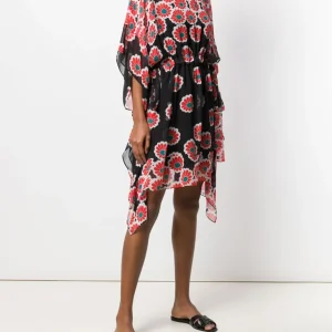 Diane Von Furstenberg DVF Beach Banded Kimono Blossom Red & Black Silk Dress