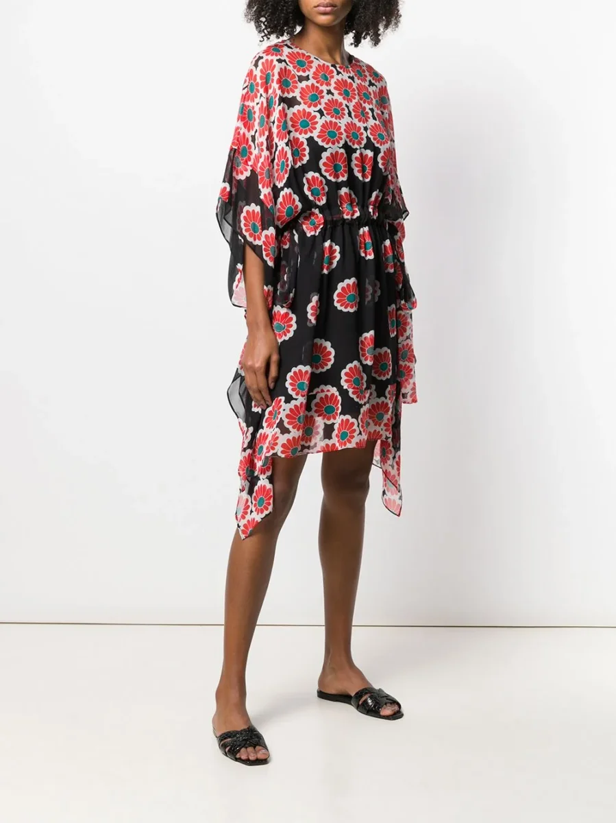 Diane Von Furstenberg DVF Beach Banded Kimono Blossom Red & Black Silk Dress - Imagen 2