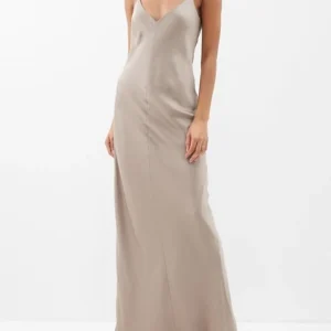 RAEY V-Neck Silk-Satin Grey Maxi Dress