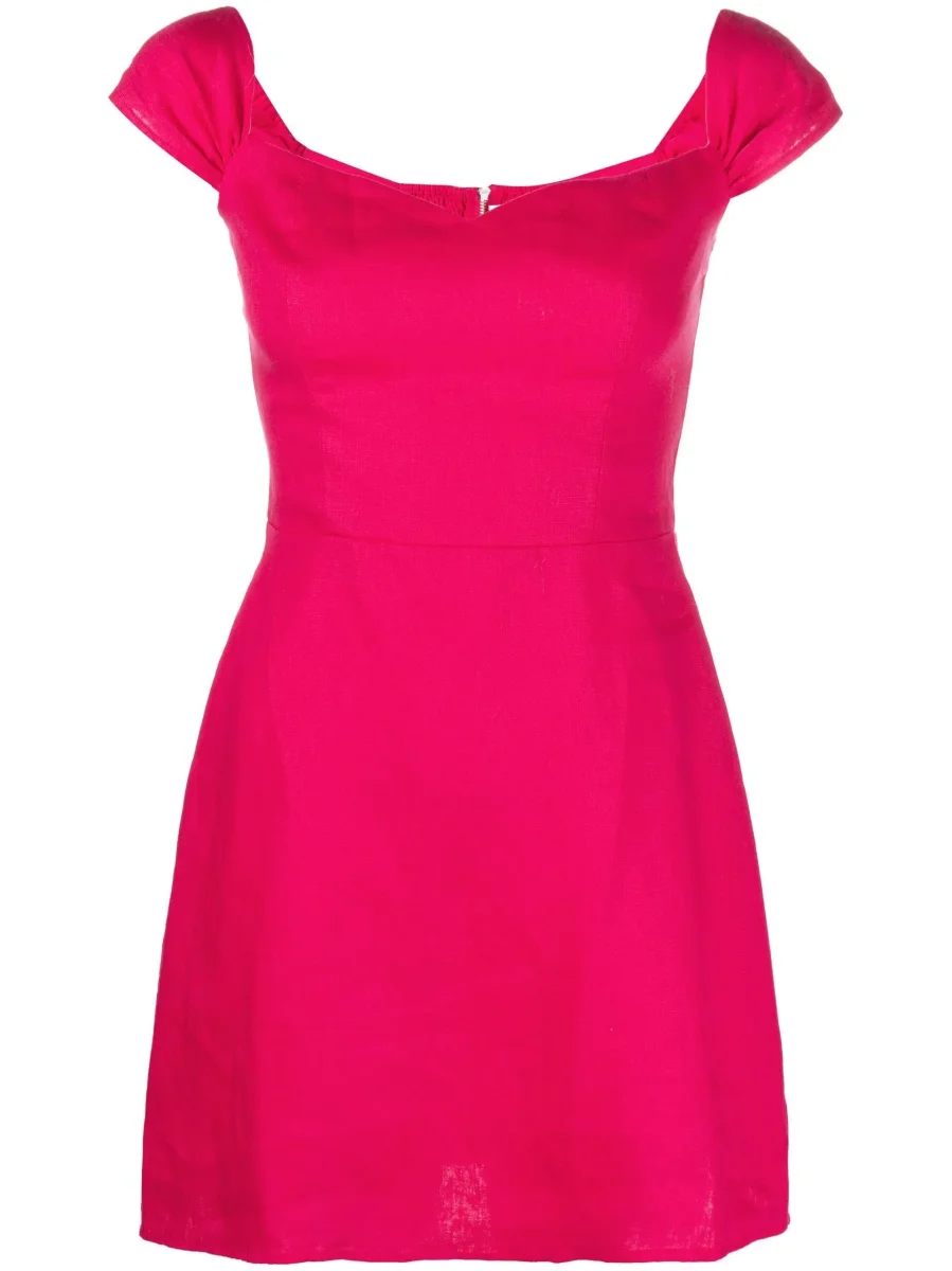 Reformation Pink Gavina Off The Shoulder Linen Mini Dress
