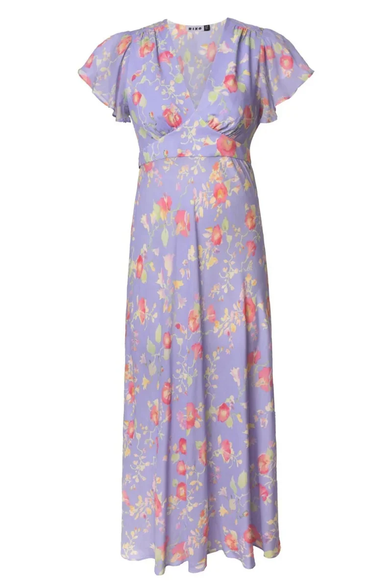 Rixo London Plus Size Purple Evelyn Waterblossom Provence Ruffled Midi Dress - Imagen 7