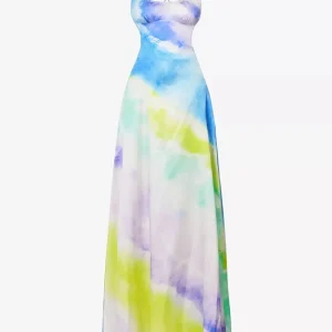 Retrofete Pastel Silk Backless Thigh Slit Scarlett Dress (MINOR FLAWS)