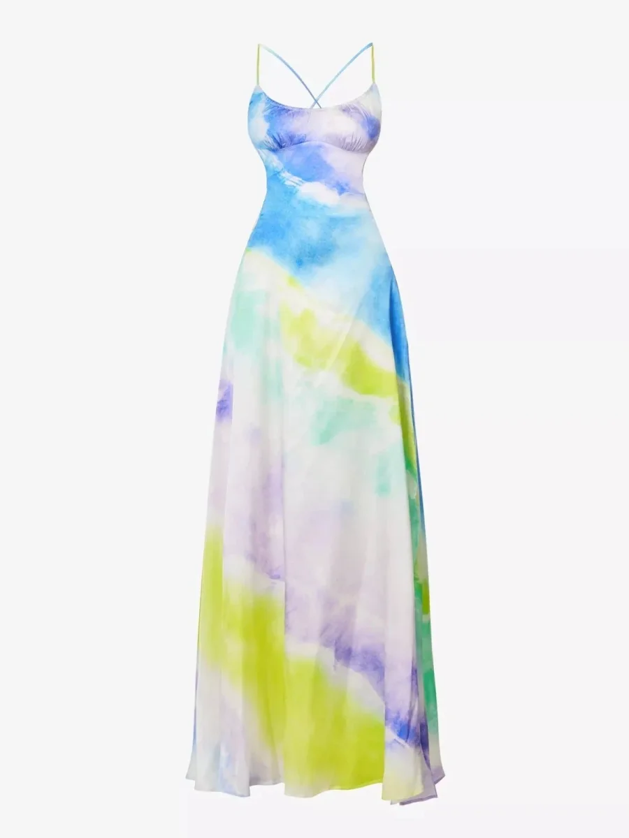 Retrofete Pastel Silk Backless Thigh Slit Scarlett Dress (MINOR FLAWS) - Imagen 2