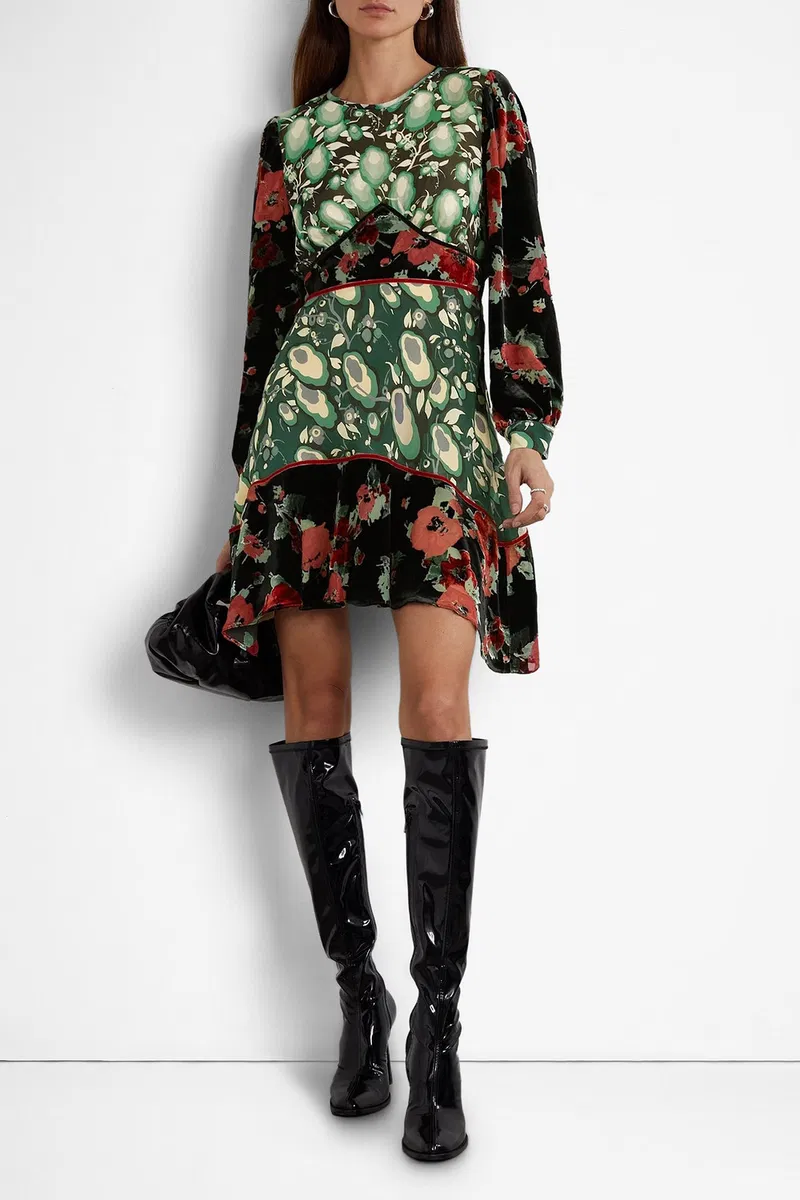 Rixo London Edith Floral Silk Crepe De Chine Devoré-Velvet Mini Dress - Imagen 5