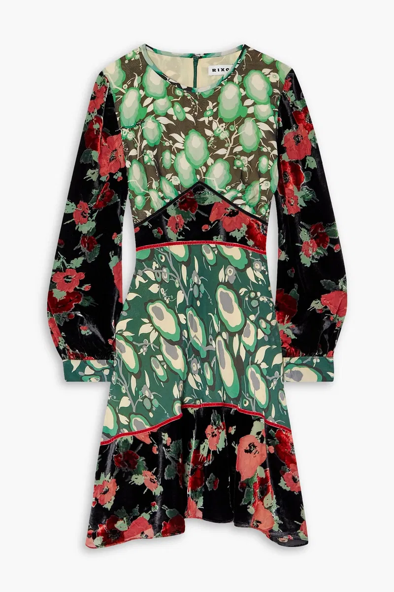 Rixo London Edith Floral Silk Crepe De Chine Devoré-Velvet Mini Dress - Imagen 4