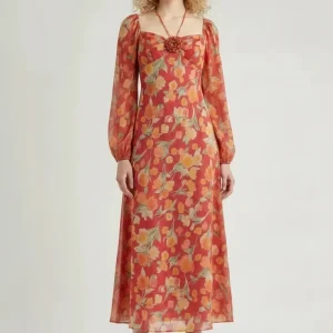 Rixo Jeanie Floral Print Silk Midi Dress