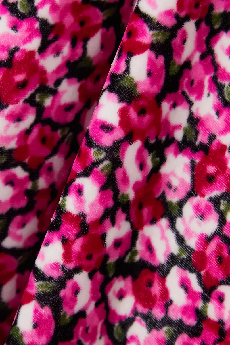 Rixo Karen Velvet Floral Print Crystal Detail Midi Dress - Imagen 4