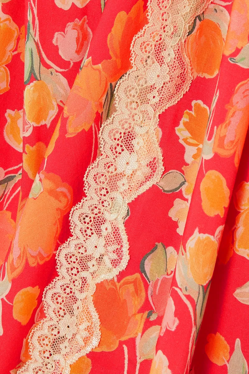 Rixo Sibilla Floral Lace Trim Crepe Midi Skirt - Imagen 4
