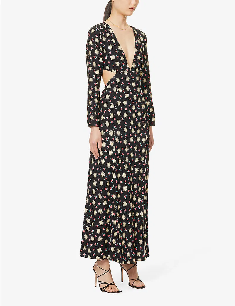 Rixo London Zora Celestial Sun Floral Print Cut Out Woven Midi Dress (Plus Size) - Imagen 6