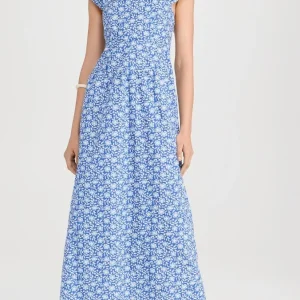 Rixo London Lillianne Blue Floral Print Midi Dress