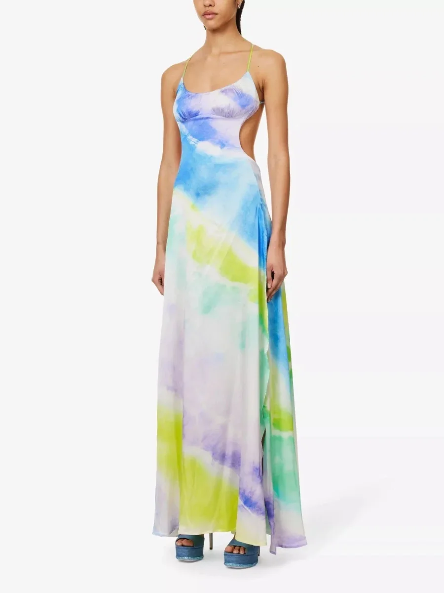 Retrofete Pastel Silk Backless Thigh Slit Scarlett Dress (MINOR FLAWS) - Imagen 9