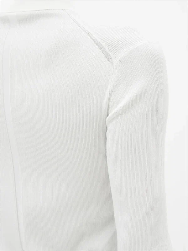 The Row Ivory Silk Collared Button-Up Knit Long Sleeve Dyran Blouse - Imagen 4