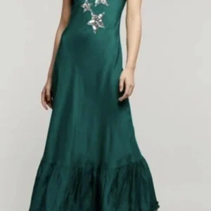 Rixo London Odelia Green Sequin Star Silk Slip Dress