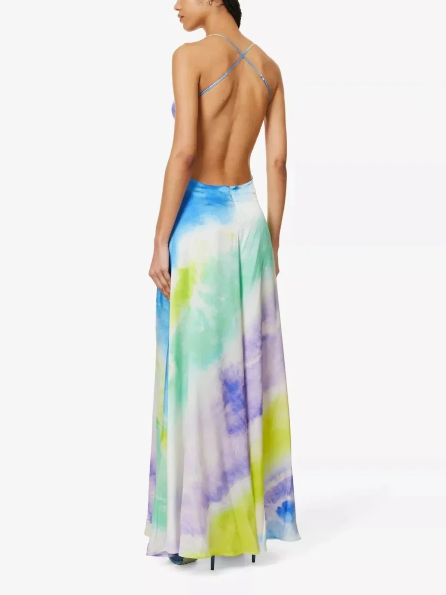 Retrofete Pastel Silk Backless Thigh Slit Scarlett Dress (MINOR FLAWS) - Imagen 7