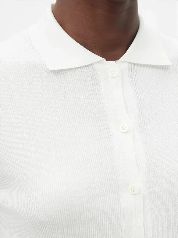The Row Ivory Silk Collared Button-Up Knit Long Sleeve Dyran Blouse - Imagen 5