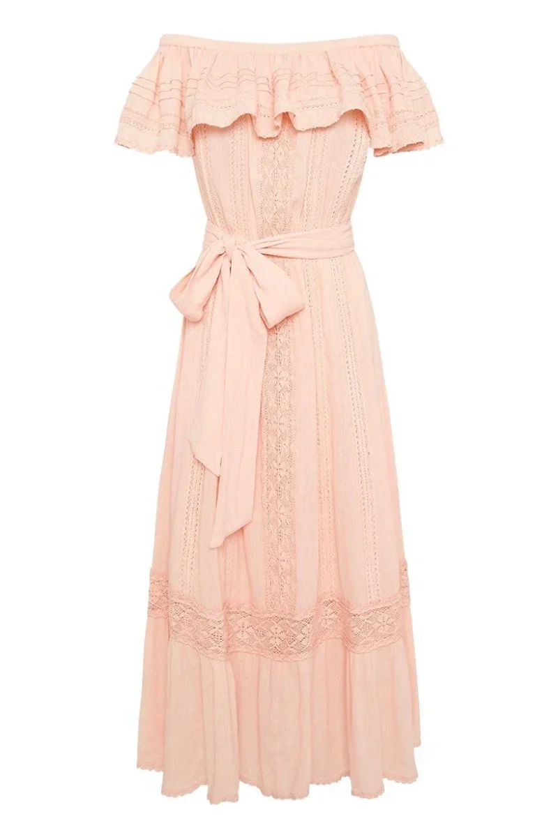 Spell & The Gypsy Pink Cassie Petal Lace Off Shoulder Dress - Imagen 2