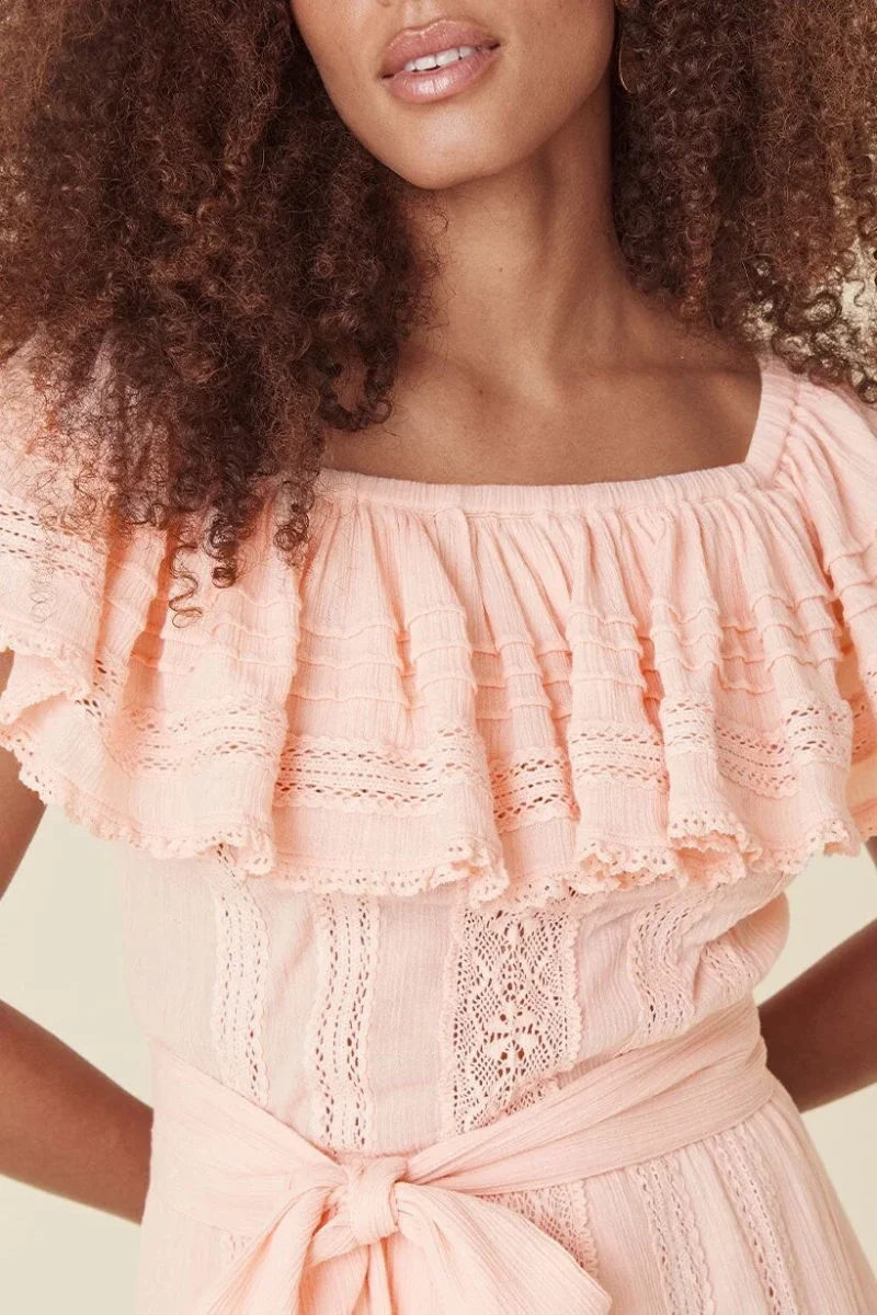 Spell & The Gypsy Pink Cassie Petal Lace Off Shoulder Dress - Imagen 7
