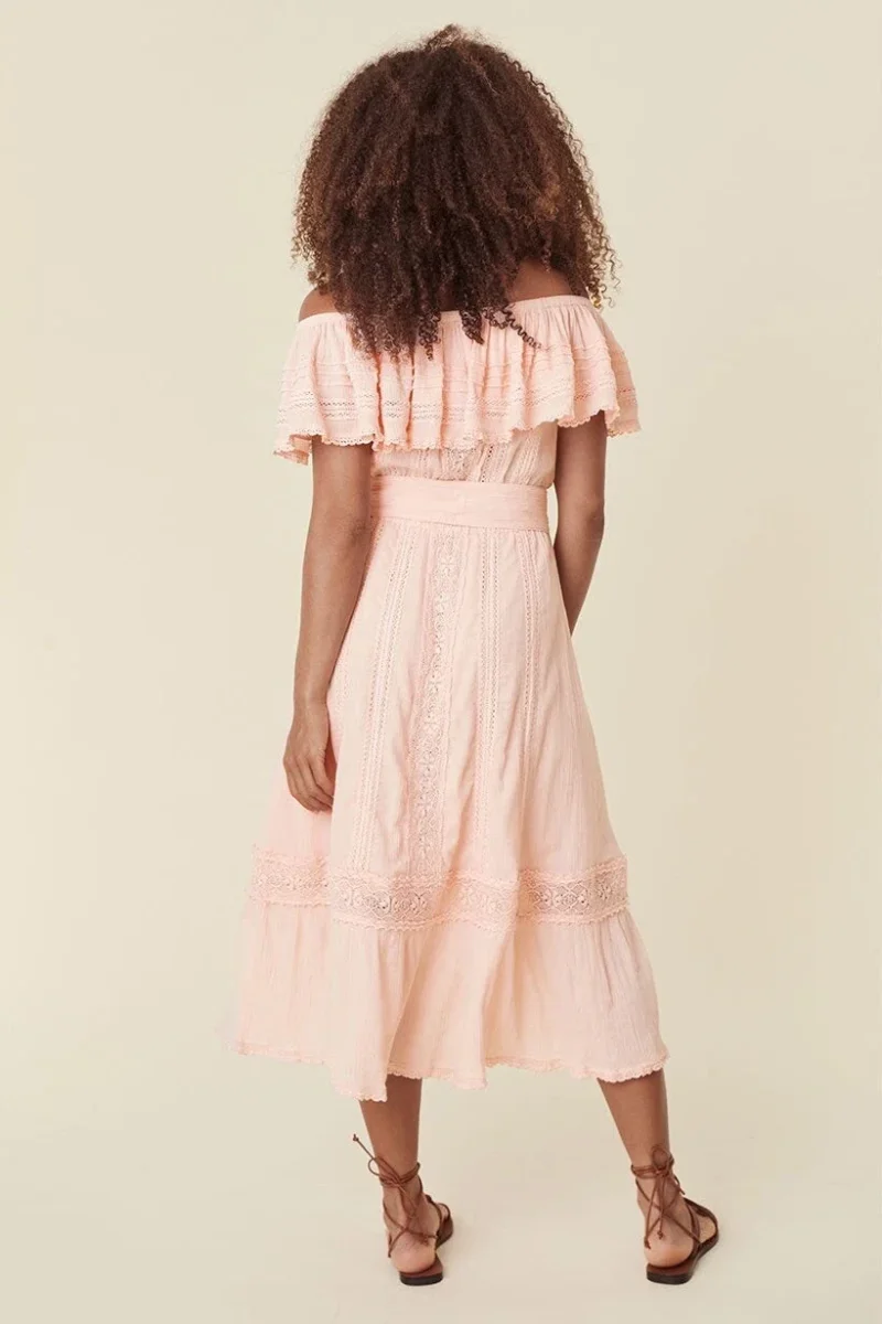 Spell & The Gypsy Pink Cassie Petal Lace Off Shoulder Dress - Imagen 8
