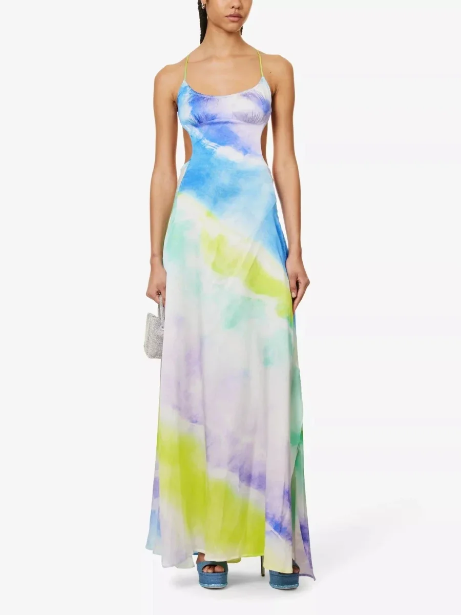 Retrofete Pastel Silk Backless Thigh Slit Scarlett Dress (MINOR FLAWS) - Imagen 8